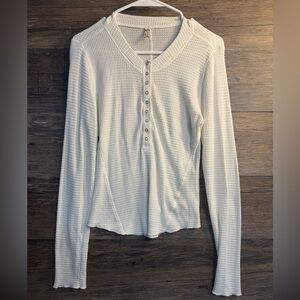 Free People Intimately Thermal Stylish White Long Sleeve Henley Top